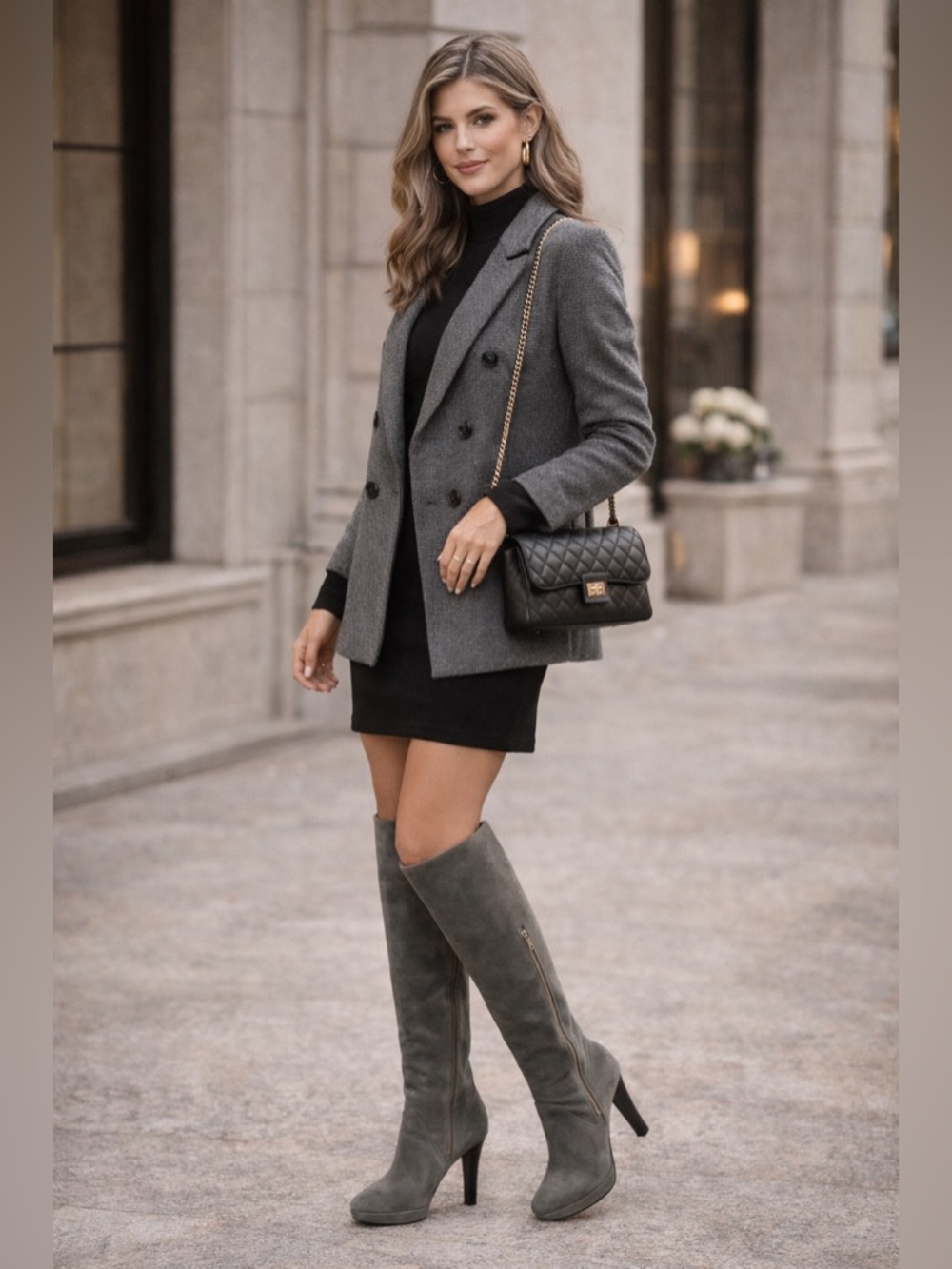 NWT $600 RETAIL BROOKS BROTHERS Grey Suede Knee High Platform Boots - Size: 6